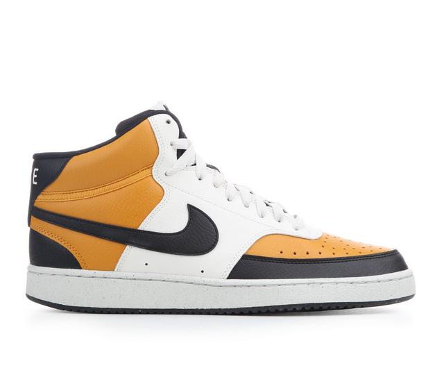 Men's Nike Court Vision Mid Sneakers in Gold/Blk/White color