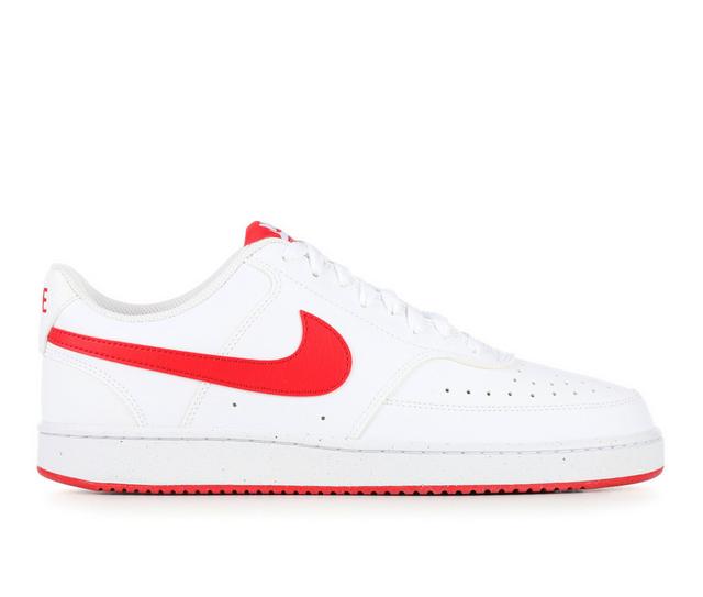 Men's Nike Court Vision Low Sustainable Sneakers in White/Red 101 color
