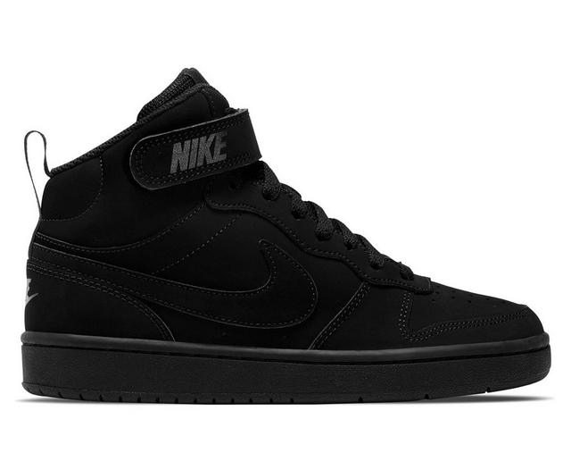 Boys' Nike Big Kid Court Borough Mid 2 Sneakers in Black/Black/Nbk color