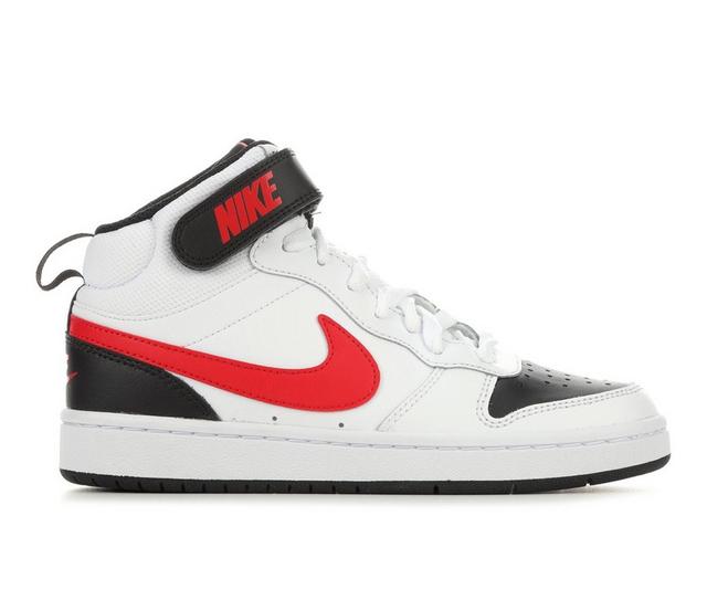 Boys' Nike Big Kid Court Borough Mid 2 Sneakers in Wht/UnivRed/Blk color