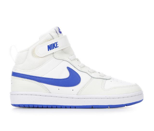 Boys' Nike Big Kid Court Borough Mid 2 Sneakers in Wht/Royal/Wht color