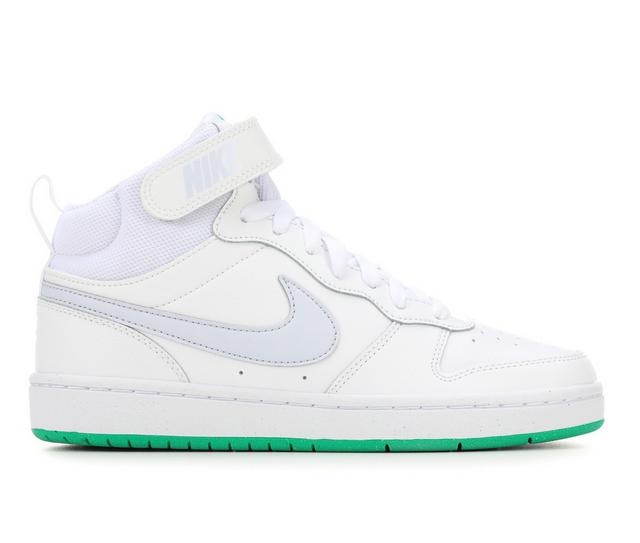Kids' Nike Big Kid Court Borough Mid 2 Sneakers in Wht/Gry/StadGrn color
