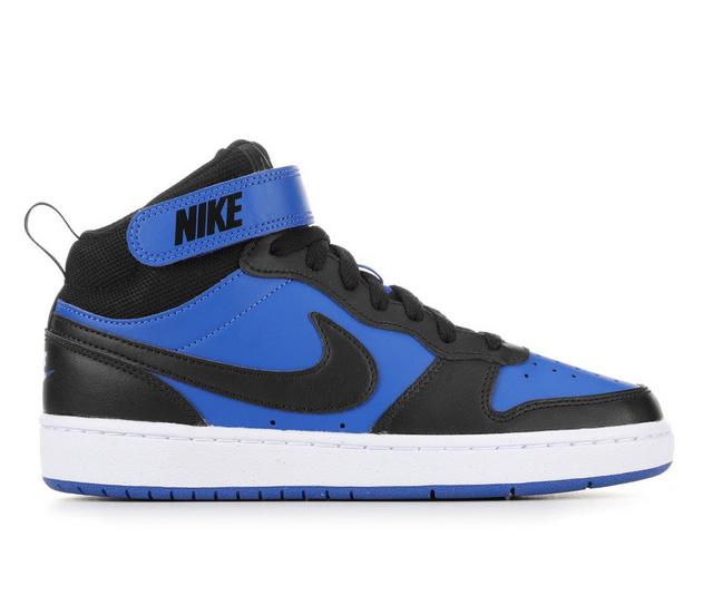 Boys' Nike Big Kid Court Borough Mid 2 Sneakers in Royal/Blk/Wht color