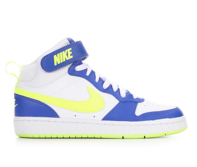 Kids' Nike Big Kid Court Borough Mid 2 Sneakers in AstrBlu/Vlt/Wht color