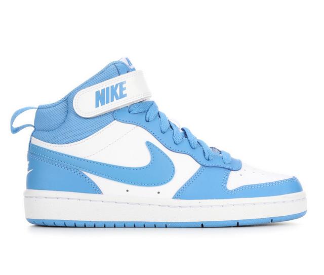 Kids' Nike Big Kid Court Borough Mid 2 Sneakers in White/Blue Bynd color