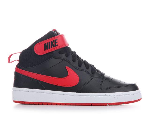 Kids' Nike Big Kid Court Borough Mid 2 Sneakers in Blk/UnivRed/Wht color