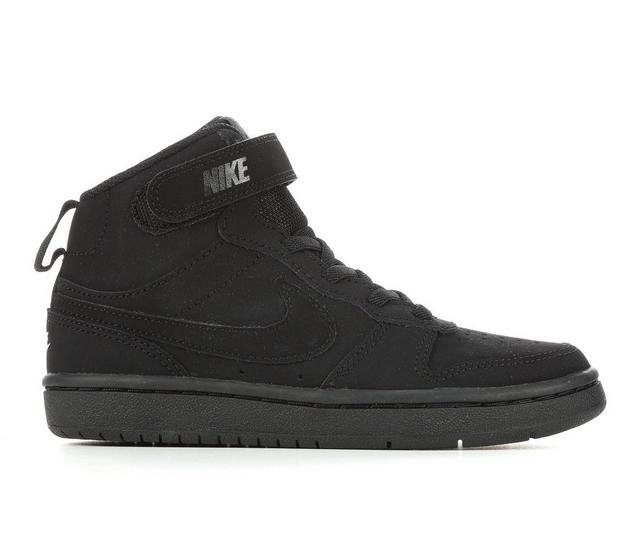 Boys' Nike Little Kid Court Borough Mid 2 Sneakers in Blk/Blk/Nbk color