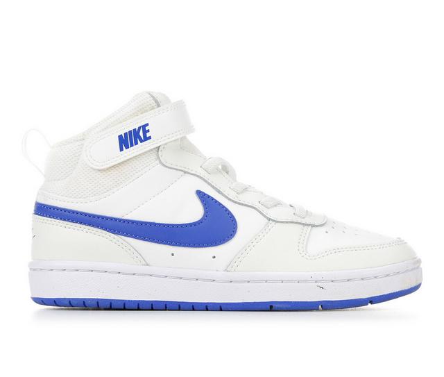 Boys' Nike Little Kid Court Borough Mid 2 Sneakers in Wht/Royal/Wht color