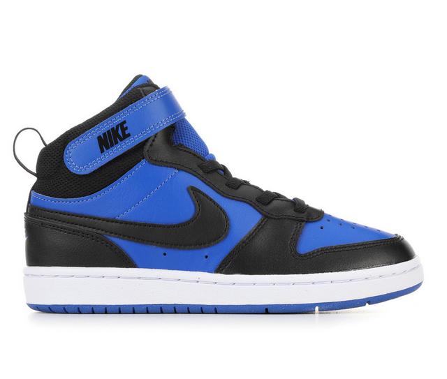 Boys' Nike Little Kid Court Borough Mid 2 Sneakers in Royal/Blk/Wht color
