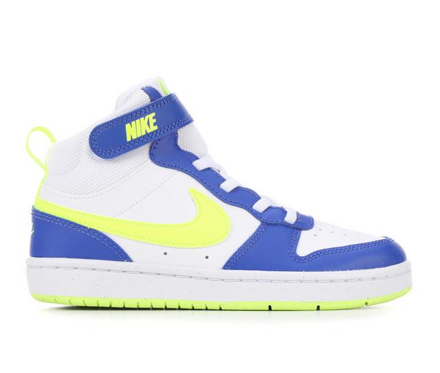 Kids' Nike Little Kid Court Borough Mid 2 Sneakers in AstrBlu/Vlt/Wht color