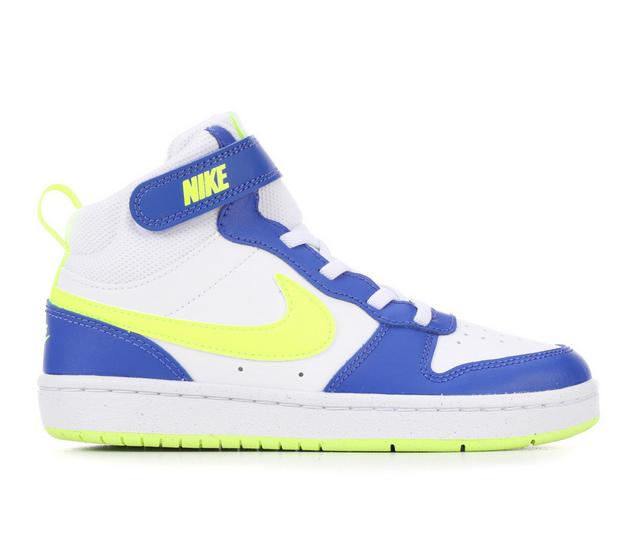 Boys' Nike Little Kid Court Borough Mid 2 Sneakers in AstrBlu/Vlt/Wht color