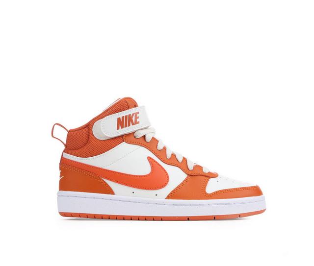 Kids' Nike Little Kid Court Borough Mid 2 Sneakers in Orange/White color