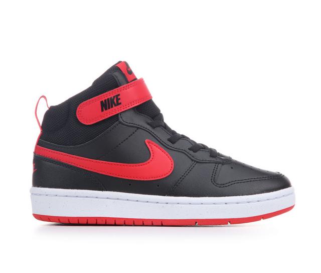 Kids' Nike Little Kid Court Borough Mid 2 Sneakers in Blk/UnivRed/Wht color