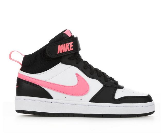 Kids' Nike Big Kid Court Borough Mid 2 Sneakers in Black/Pink/Wht color