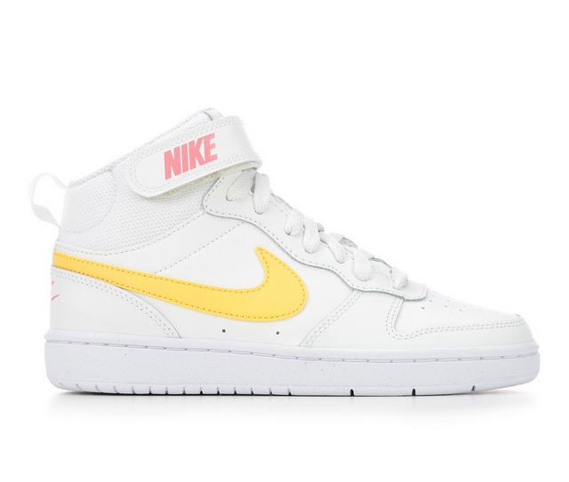 Girls' Nike Big Kid Court Borough Mid 2 Sneakers in Wht/Gold/Coral color
