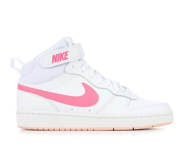 Kids' Nike Big Kid Court Borough Mid 2 Sneakers in Wht/Pnkscle/Org color