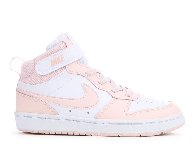 Kids' Nike Big Kid Court Borough Mid 2 Sneakers in White/Echo Pnk color