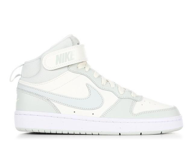 Kids' Nike Big Kid Court Borough Mid 2 Sneakers in WHITE/SILVER color