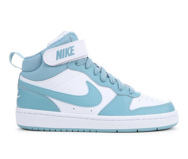 Kids' Nike Big Kid Court Borough Mid 2 Sneakers in Wht/Denim/Turq color