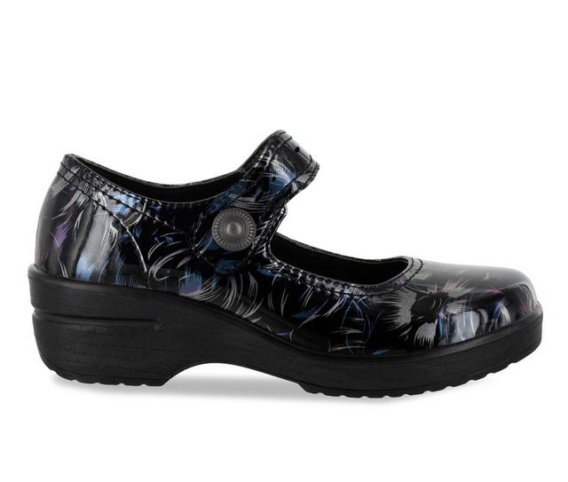 Women's Easy Works by Easy Street Letsee Slip-Resistant Clogs in Black/Silver color