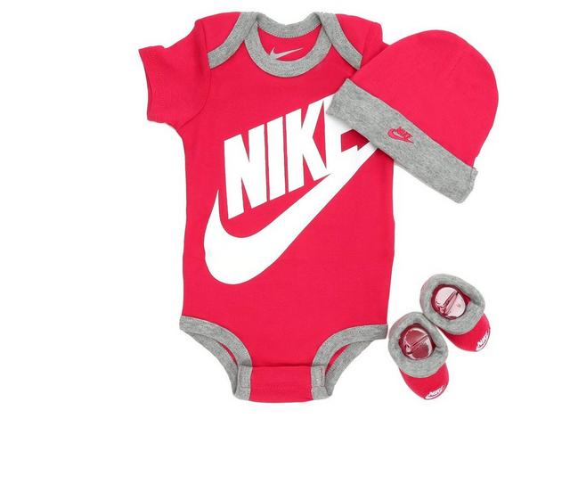 Nike Infant Futura 3 Piece Onesie Set in Rush Pink 0-6 color