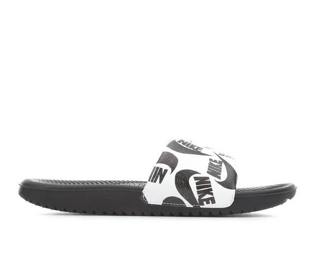 Boys' Nike Little Kid & Big Kid Kawa Print Sport Slides in White/Black color