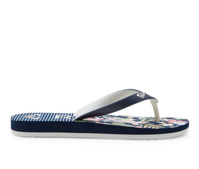 Girls' Roxy Little Kid & Big Kid Tahiti VII Flip-Flops in Yellow/Wht/Navy color