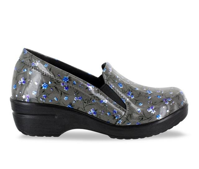 Women's Easy Works by Easy Street Leeza Floral Slip-Resistant Clogs in Grey/Blue Flora color