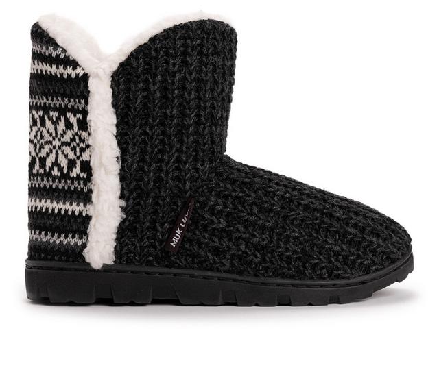 MUK LUKS Women's Cheyenne Slipper Booties in Black Snowflake color