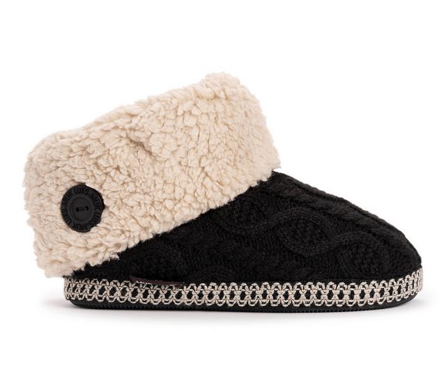 MUK LUKS Women's Melinda Bootie Slippers in Black Cable color