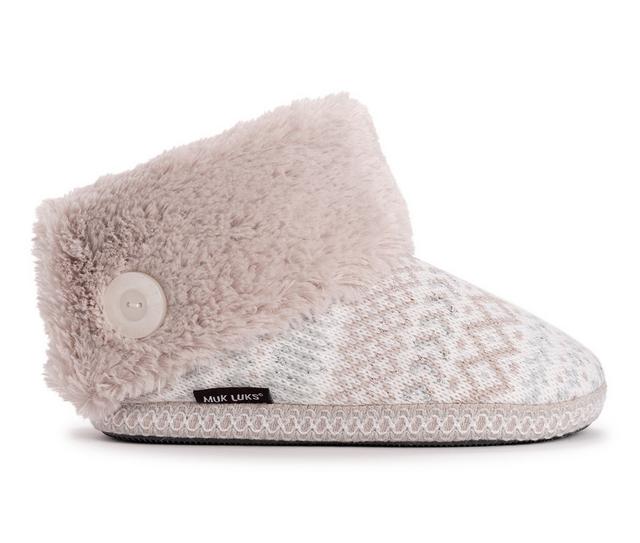 MUK LUKS Women's Melinda Bootie Slippers in Ivory Fairisle color