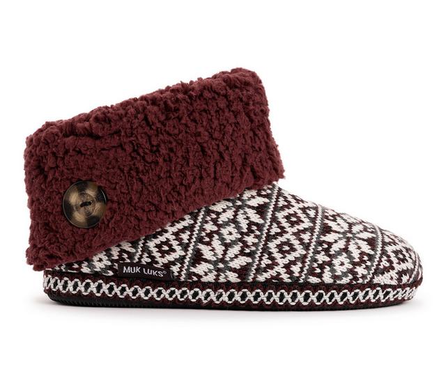 MUK LUKS Women's Melinda Bootie Slippers in Burgundy color