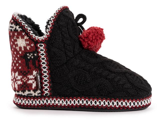 MUK LUKS Women's Amira Bootie Slippers in Black/Red color