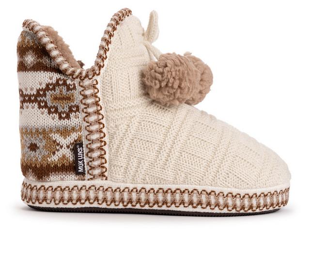 MUK LUKS Women's Amira Bootie Slippers in Ivory Fairisle color