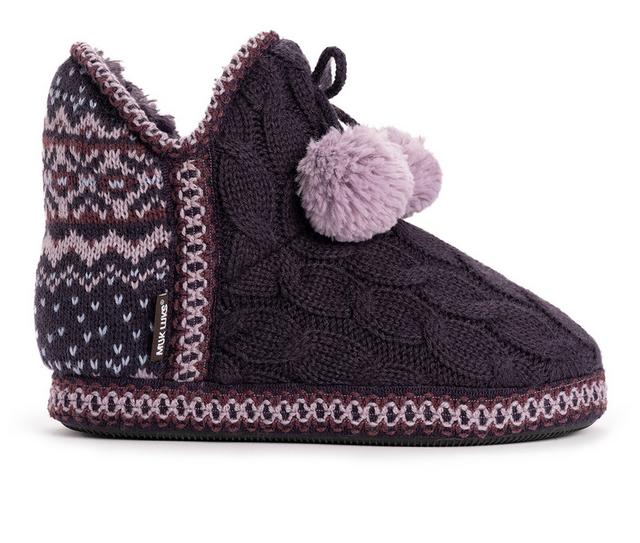 MUK LUKS Women's Amira Bootie Slippers in Blackberry color