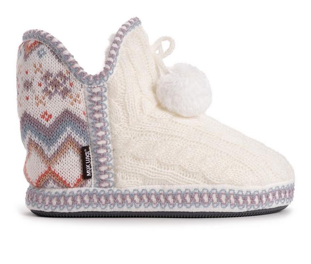 MUK LUKS Women's Amira Bootie Slippers in Ghost Fairisle color