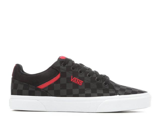 Men's Vans Seldan Skate Shoes in Black/Red/Check color