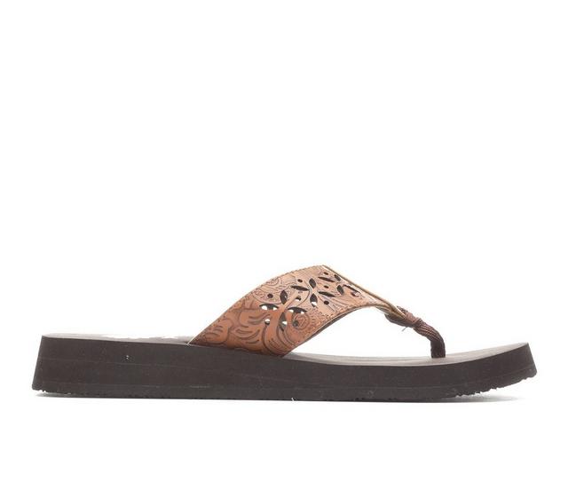 Women's Yellow Box Sharen Flip-Flops in Brown color