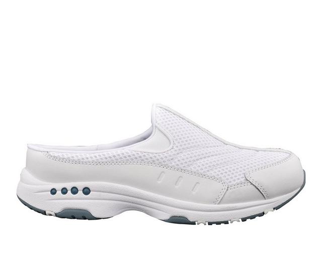 Women's Easy Spirit Traveltime Mules in White/Lt Blue color