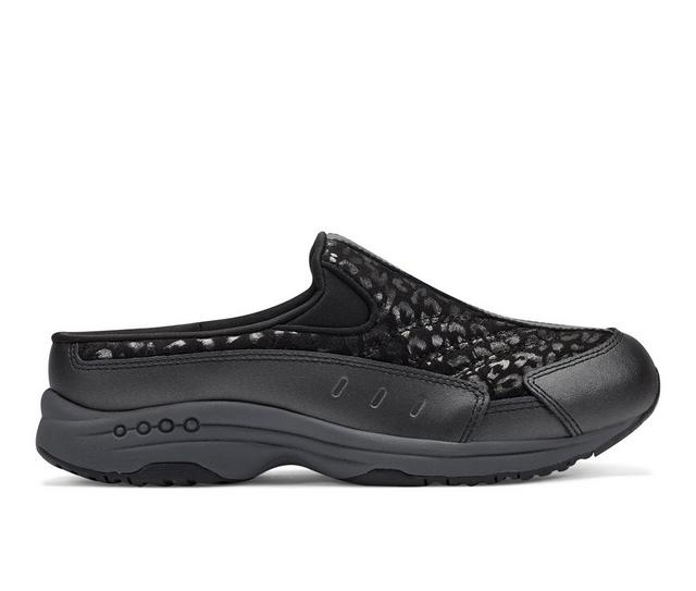 Women's Easy Spirit Traveltime Mules in Black Leopard color