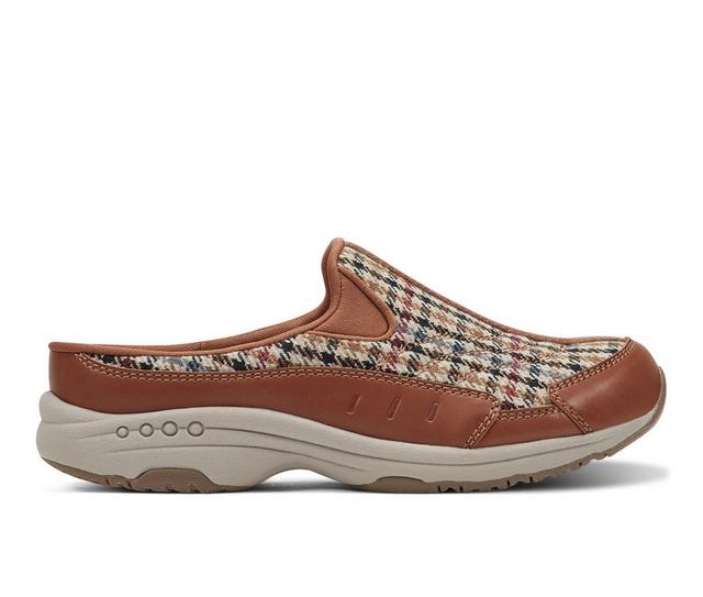 Women's Easy Spirit Traveltime Mules in Tan Houndstooth color
