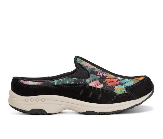 Women's Easy Spirit Traveltime Mules in Black Bloom color