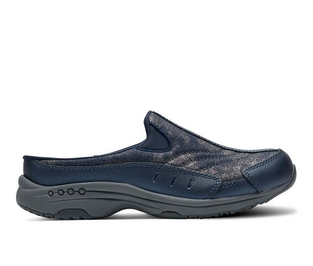 Women's Easy Spirit Traveltime Mules in Dark Blue/Gold color