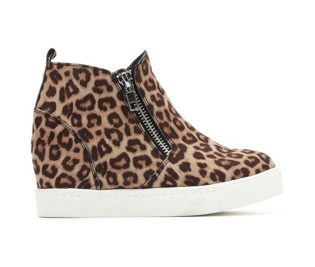 Girls' Soda Little Kid & Big Kid Taylor Wedge Sneakers in Oatmeal Cheetah color