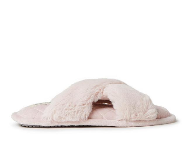 Dearfoams Jessica Furry CrissCross Slide Slippers in Dusty Pink color