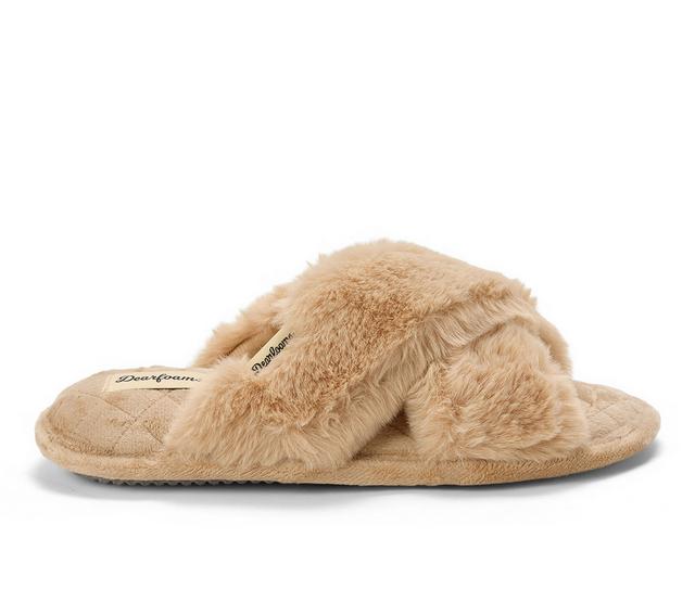 Dearfoams Jessica Furry CrissCross Slide Slippers in Latte color