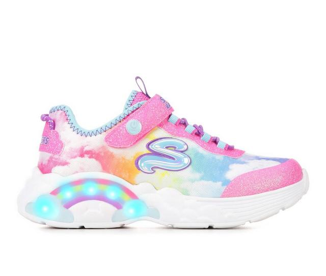 Girls' Skechers Little Kid Rainbow Racer Light-Up Wedge Sneakers in Pink/Cloud Mlti color