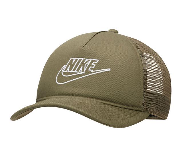 Nike Adult Unisex NSW Futura Trucker Hat in Olive/White color