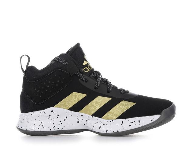 Boys' Adidas Little Kid & Big Kid Cross 'Em Up 5 Wide Width Basketball Shoes in Blk/Gold/White color