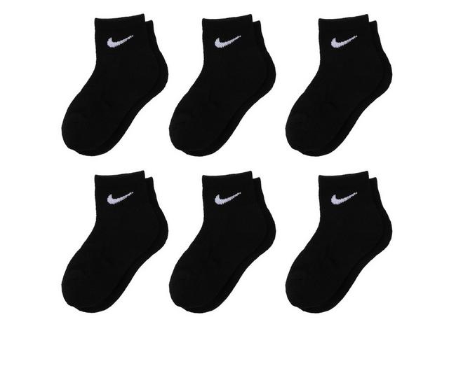 Nike 6P Youth Cushioned Quarter Socks in Black/White XXS color